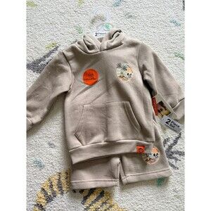 BNWT baby 18 months short and hoodie set beige neutral outfit